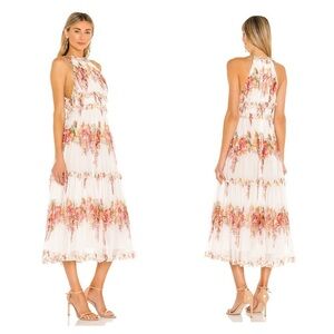 Zimmermann Mae Tiered Frill Midi Dress Women’s Sz 2 Silk Ivory Floral